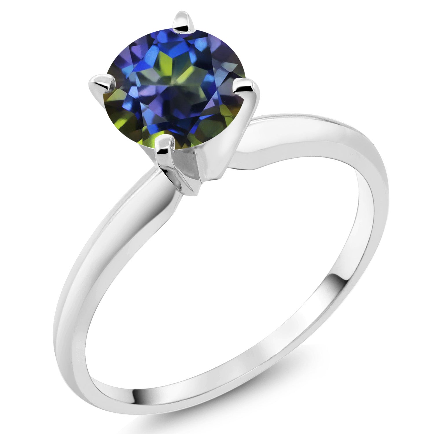 14K White Gold Blue Mystic Topaz Solitaire Engagement 4-Prong Ring For Women | 1.00 Cttw | Round 6MM | Gemstone Birthstone | Available In Size 5, 6, 7, 8, 9