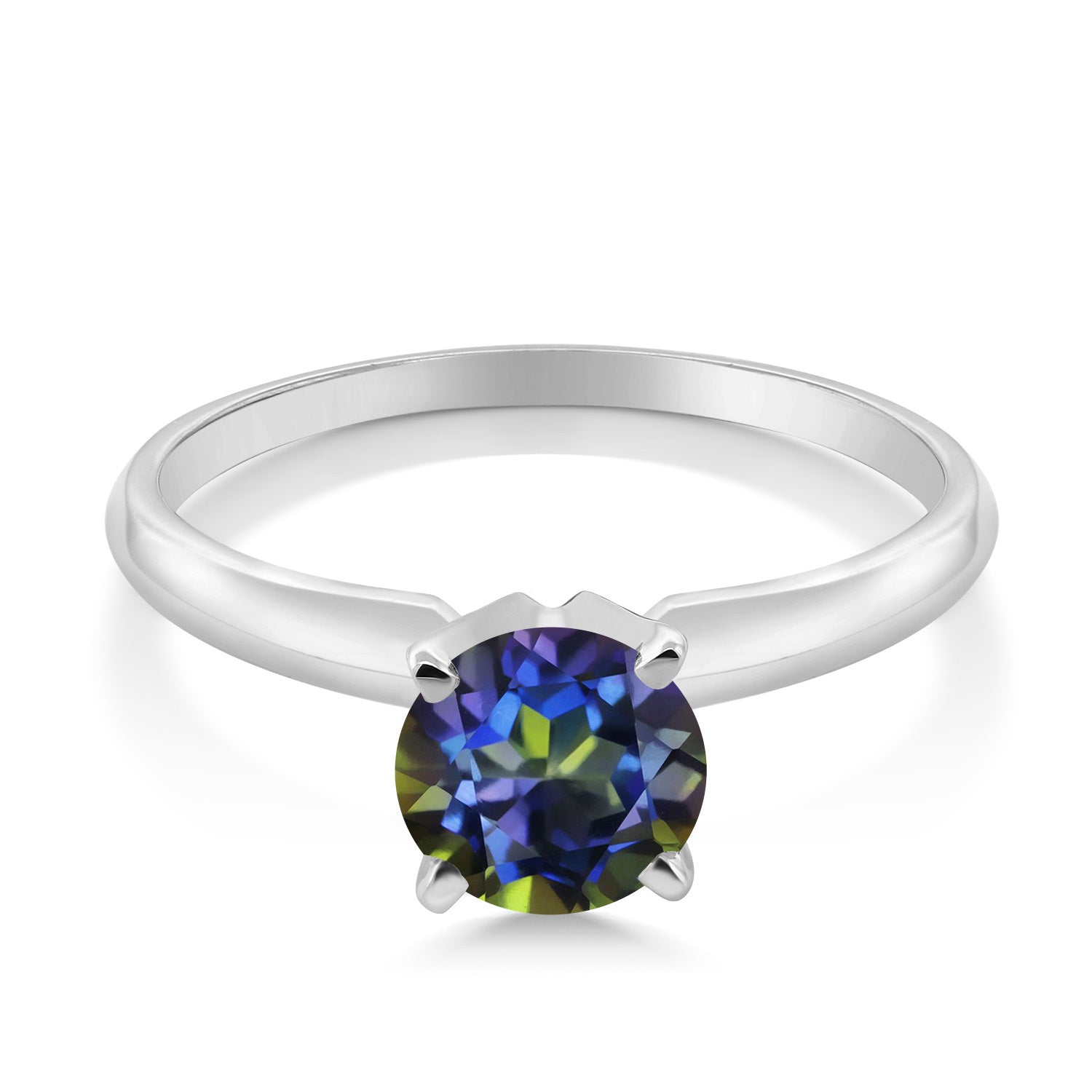 14K White Gold Blue Mystic Topaz Solitaire Engagement 4-Prong Ring For Women | 1.00 Cttw | Round 6MM | Gemstone Birthstone | Available In Size 5, 6, 7, 8, 9