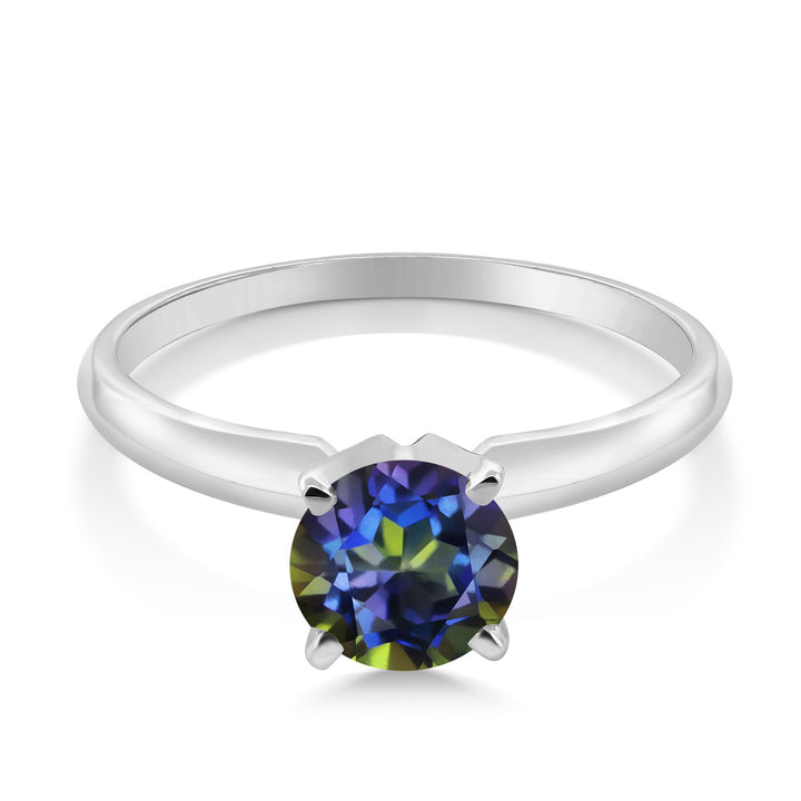 14K White Gold Blue Mystic Topaz Solitaire Engagement 4-Prong Ring For Women | 1.00 Cttw | Round 6MM | Gemstone Birthstone | Available In Size 5, 6, 7, 8, 9