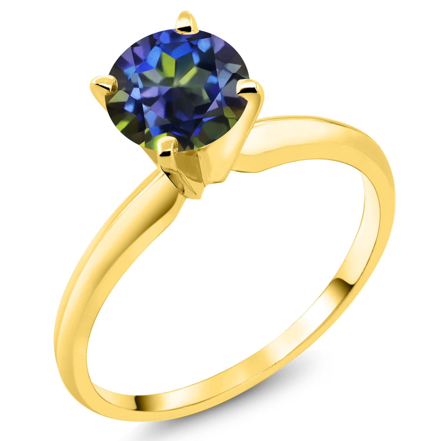 14K Yellow Gold Blue Mystic Topaz Solitaire Engagement 4-Prong Ring For Women | 1.00 Cttw | Round 6MM | Gemstone Birthstone | Available In Size 5, 6, 7, 8, 9