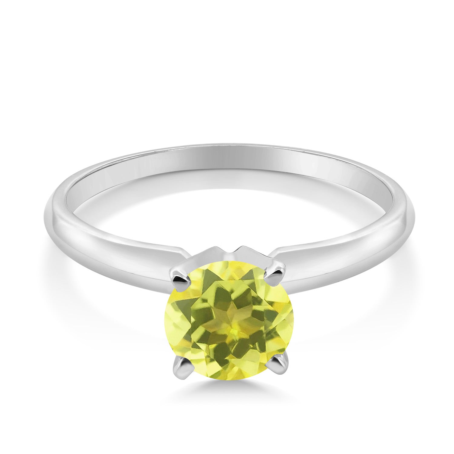 14K White Gold Canary Mystic Topaz Solitaire Engagement 4-Prong Ring For Women | 1.00 Cttw | Round 6MM | Gemstone Birthstone | Available In Size 5, 6, 7, 8, 9