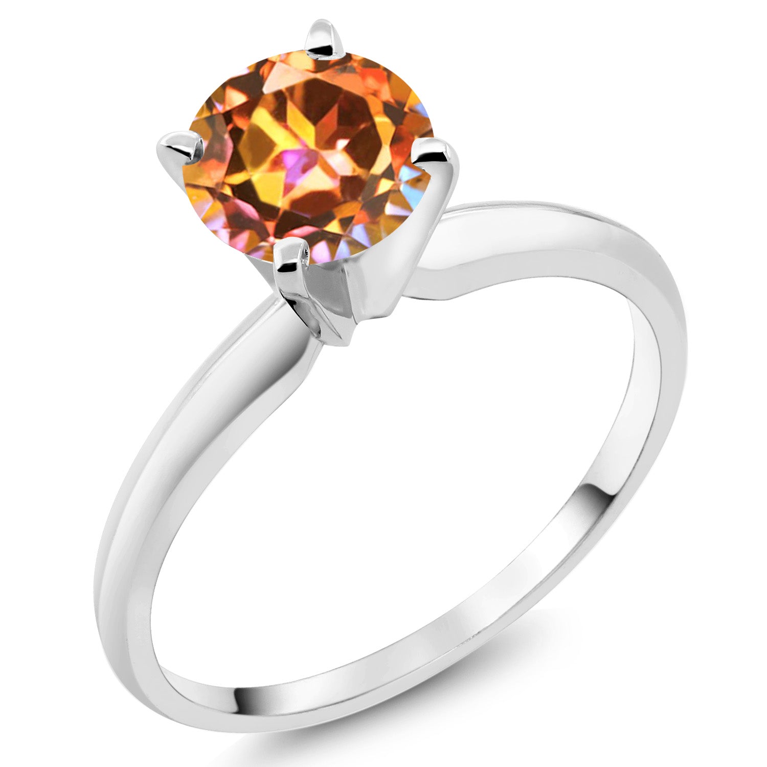 14K White Gold Ecstasy Mystic Topaz Solitaire Engagement 4-Prong Ring For Women | 1.00 Cttw | Round 6MM | Gemstone Birthstone | Available In Size 5, 6, 7, 8, 9