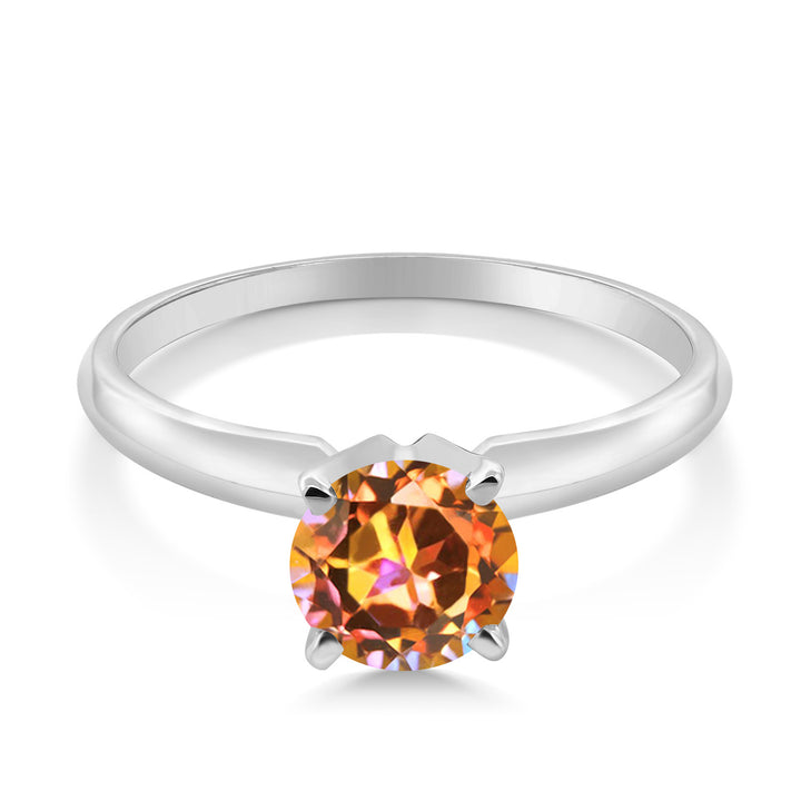 14K White Gold Ecstasy Mystic Topaz Solitaire Engagement 4-Prong Ring For Women | 1.00 Cttw | Round 6MM | Gemstone Birthstone | Available In Size 5, 6, 7, 8, 9