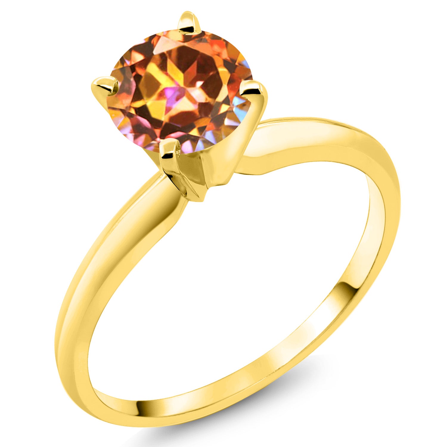 14K Yellow Gold Ecstasy Mystic Topaz Solitaire Engagement 4-Prong Ring For Women | 1.00 Cttw | Round 6MM | Gemstone Birthstone | Available In Size 5, 6, 7, 8, 9