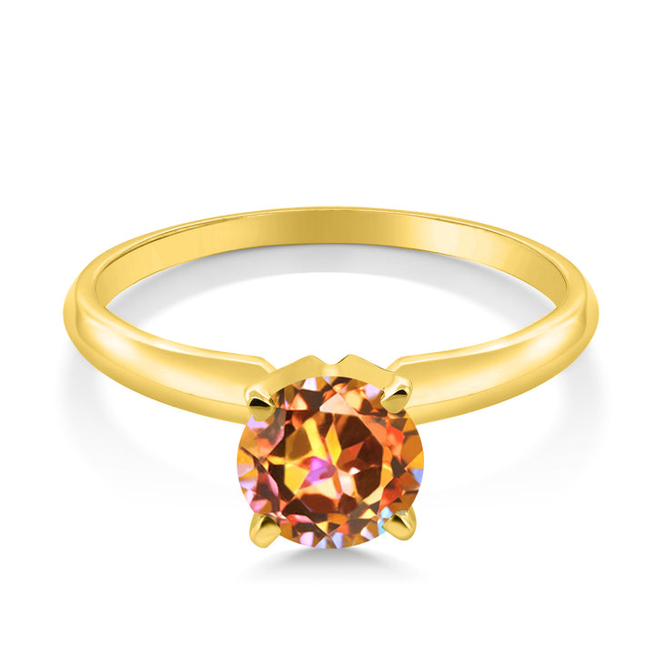 14K Yellow Gold Ecstasy Mystic Topaz Solitaire Engagement 4-Prong Ring For Women | 1.00 Cttw | Round 6MM | Gemstone Birthstone | Available In Size 5, 6, 7, 8, 9