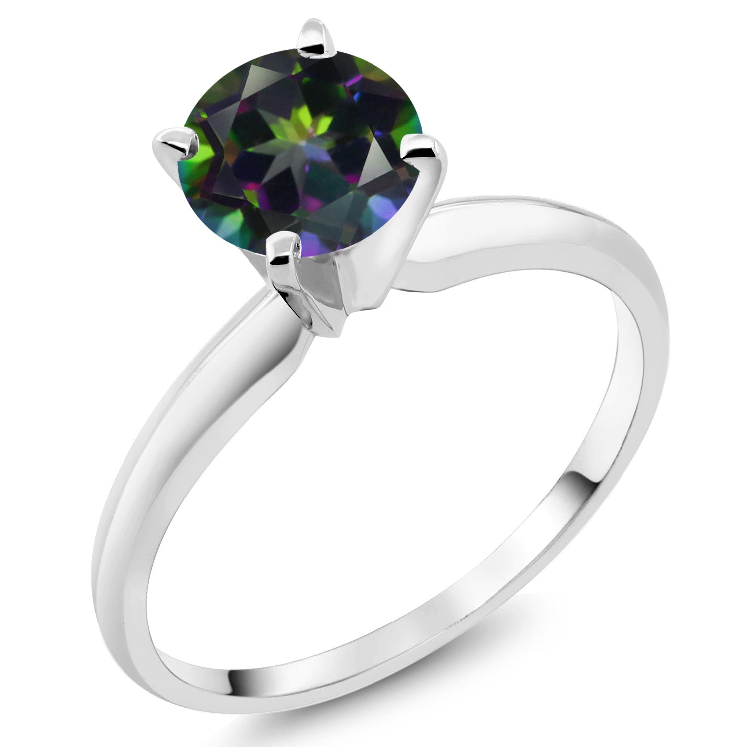 14K White Gold Green Mystic Topaz Solitaire Engagement 4-Prong Ring For Women | 1.00 Cttw | Round 6MM | Gemstone Birthstone | Available In Size 5, 6, 7, 8, 9