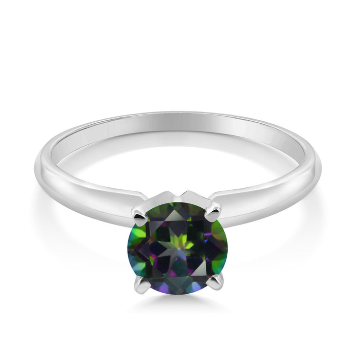 14K White Gold Green Mystic Topaz Solitaire Engagement 4-Prong Ring For Women | 1.00 Cttw | Round 6MM | Gemstone Birthstone | Available In Size 5, 6, 7, 8, 9