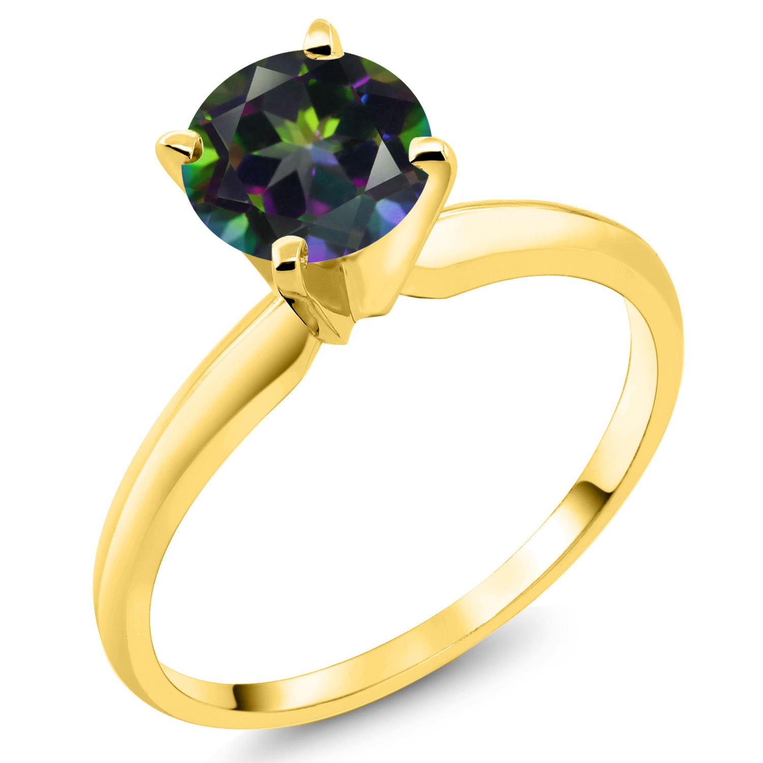 14K Yellow Gold Green Mystic Topaz Solitaire Engagement 4-Prong Ring For Women | 1.00 Cttw | Round 6MM | Gemstone Birthstone | Available In Size 5, 6, 7, 8, 9