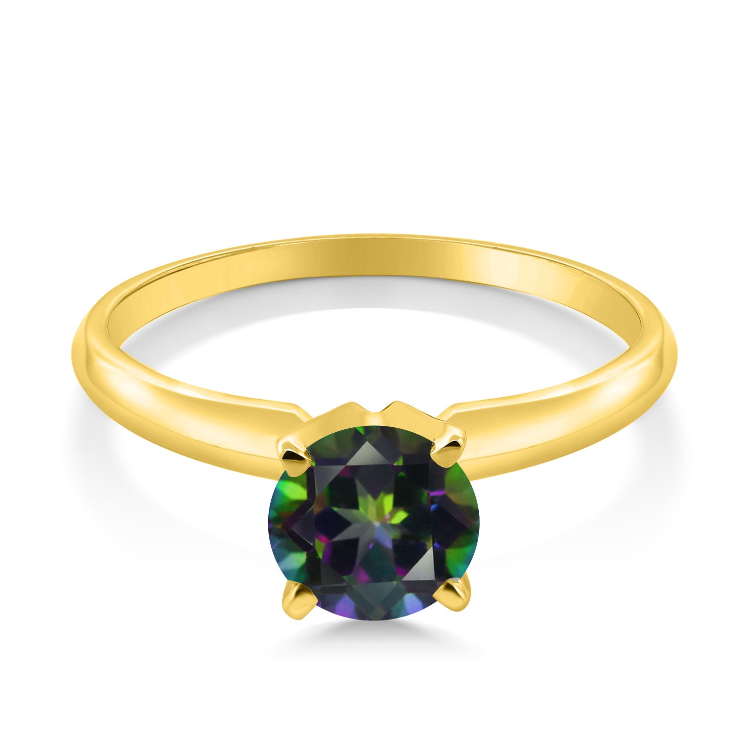 14K Yellow Gold Green Mystic Topaz Solitaire Engagement 4-Prong Ring For Women | 1.00 Cttw | Round 6MM | Gemstone Birthstone | Available In Size 5, 6, 7, 8, 9