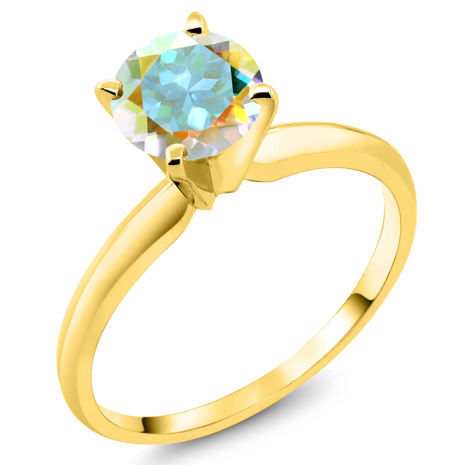 14K Yellow Gold Mercury Mist Mystic Topaz Solitaire Engagement 4-Prong Ring For Women | 1.00 Cttw | Round 6MM | Gemstone Birthstone | Available In Size 5, 6, 7, 8, 9