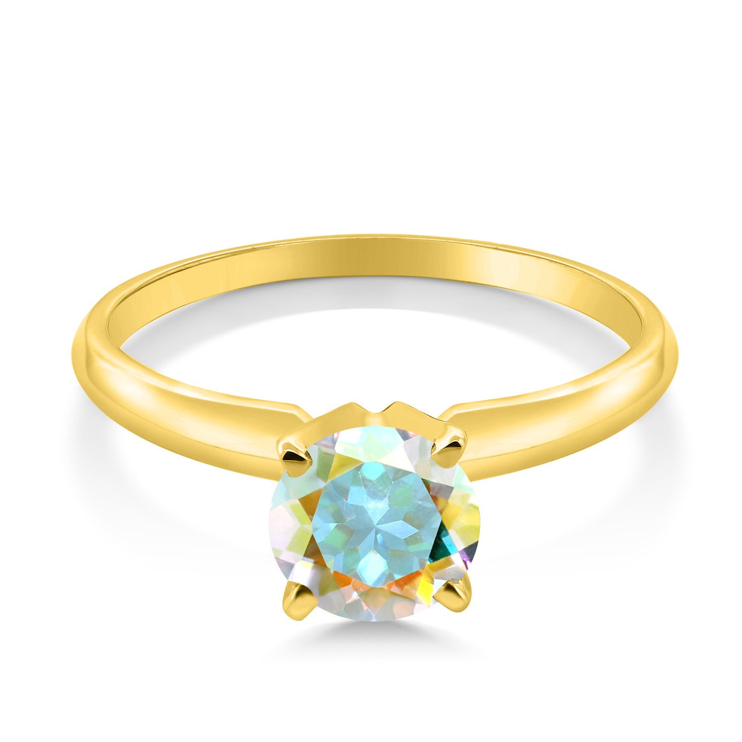 14K Yellow Gold Mercury Mist Mystic Topaz Solitaire Engagement 4-Prong Ring For Women | 1.00 Cttw | Round 6MM | Gemstone Birthstone | Available In Size 5, 6, 7, 8, 9