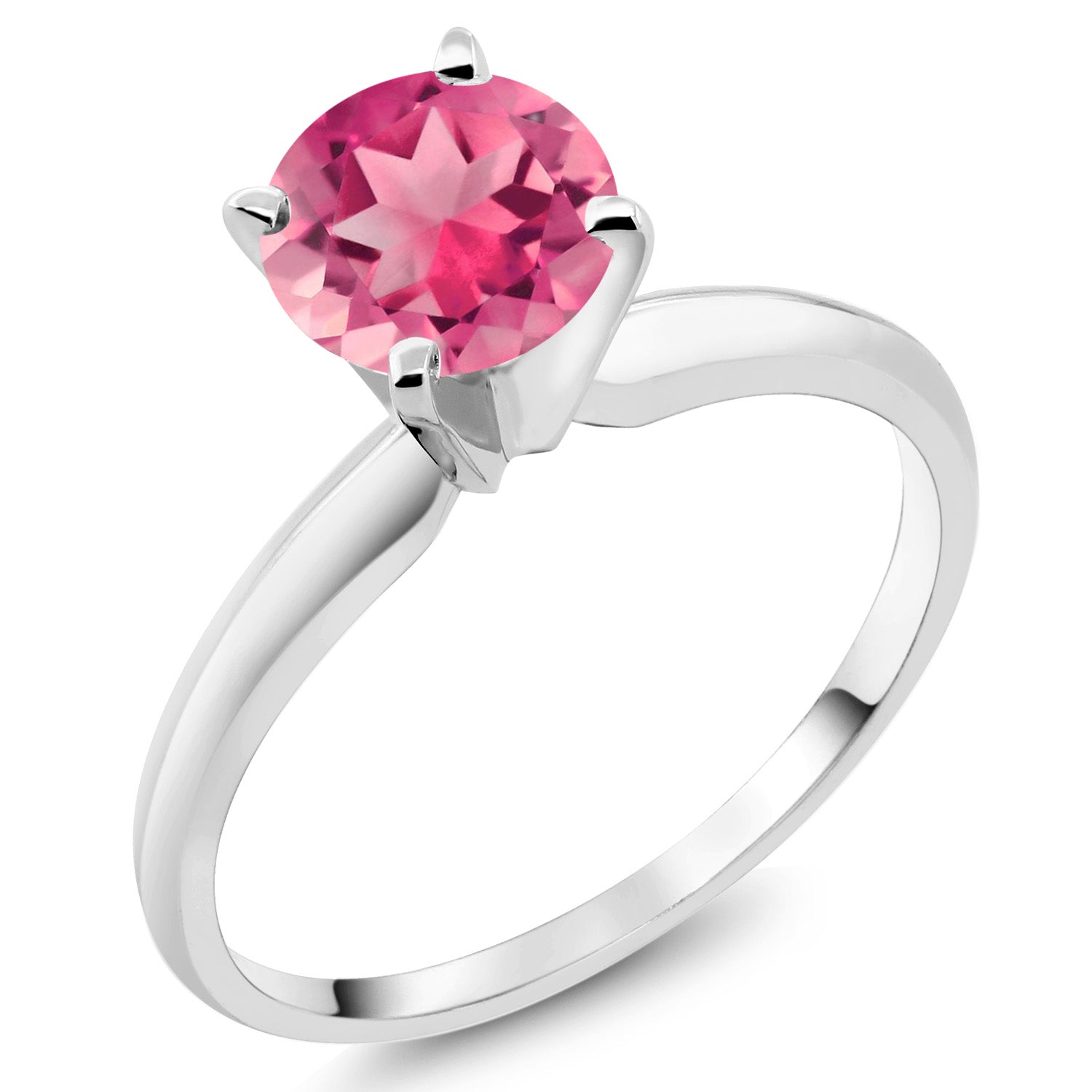 14K White Gold Pink Mystic Topaz Solitaire Engagement 4-Prong Ring For Women | 1.50 Cttw | Round 6MM | Gemstone Birthstone | Available In Size 5, 6, 7, 8, 9