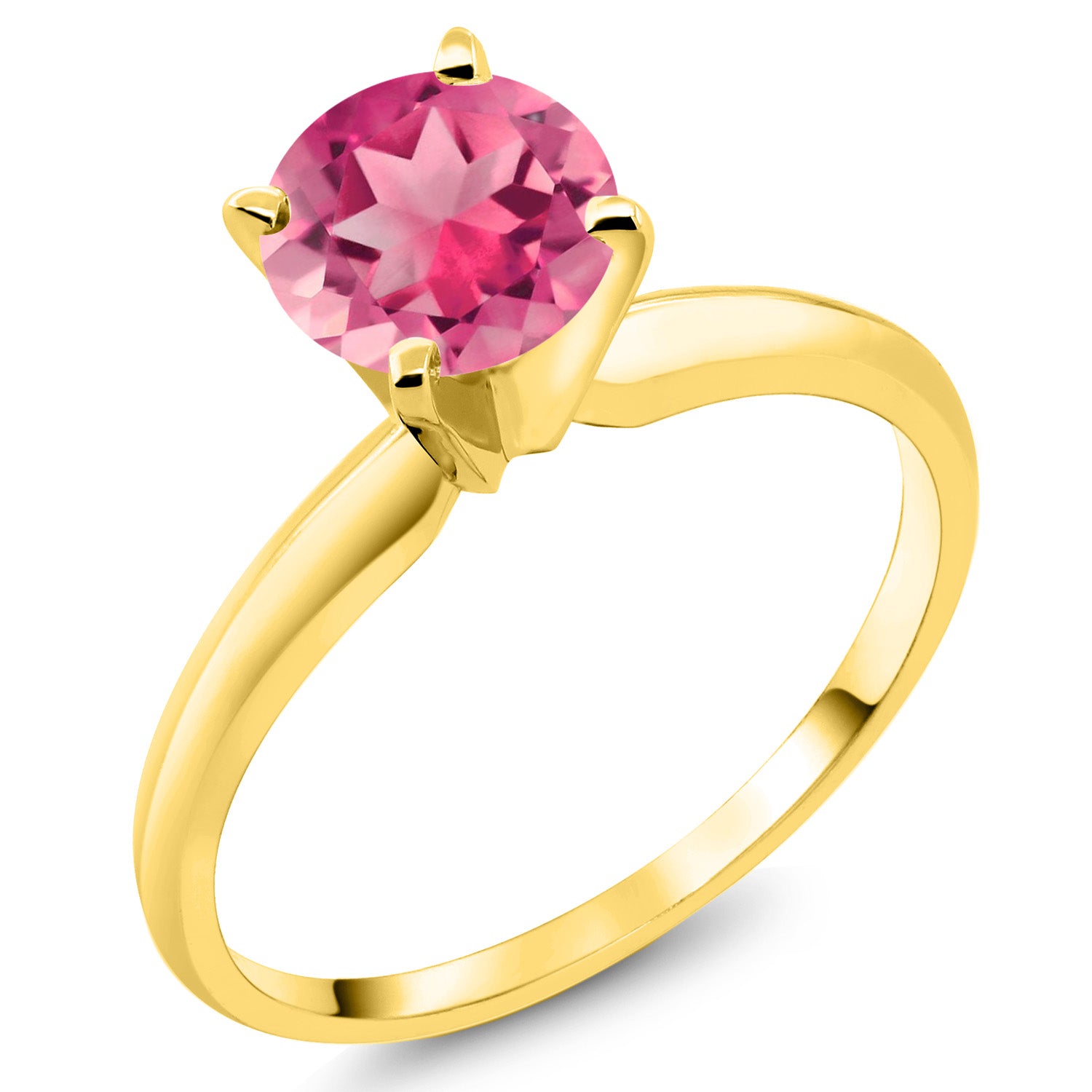 14K Yellow Gold Pink Mystic Topaz Solitaire Engagement 4-Prong Ring For Women | 1.50 Cttw | Round 6MM | Gemstone Birthstone | Available In Size 5, 6, 7, 8, 9