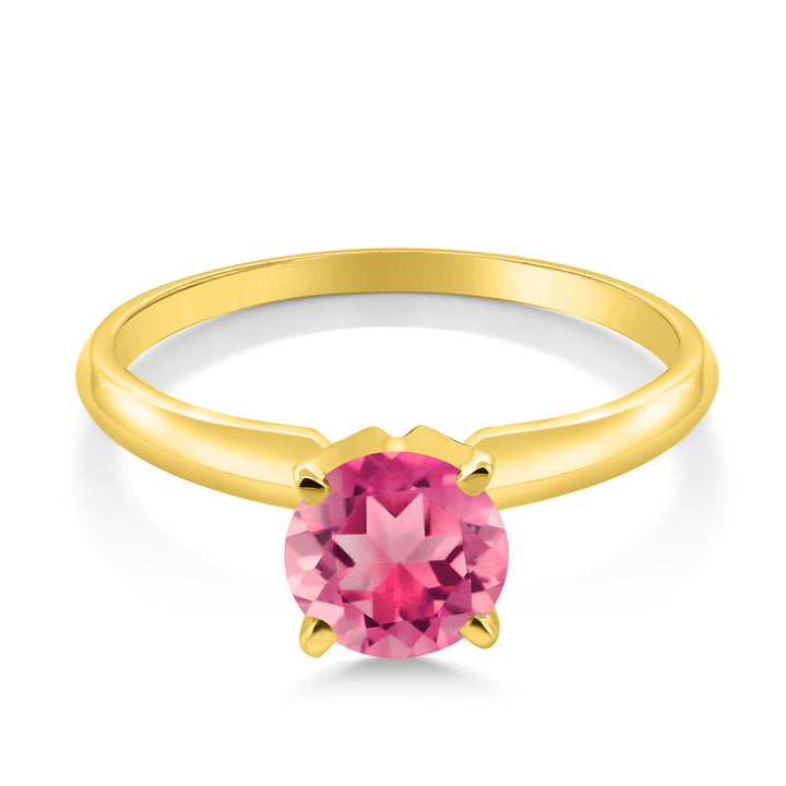 14K Yellow Gold Pink Mystic Topaz Solitaire Engagement 4-Prong Ring For Women | 1.50 Cttw | Round 6MM | Gemstone Birthstone | Available In Size 5, 6, 7, 8, 9