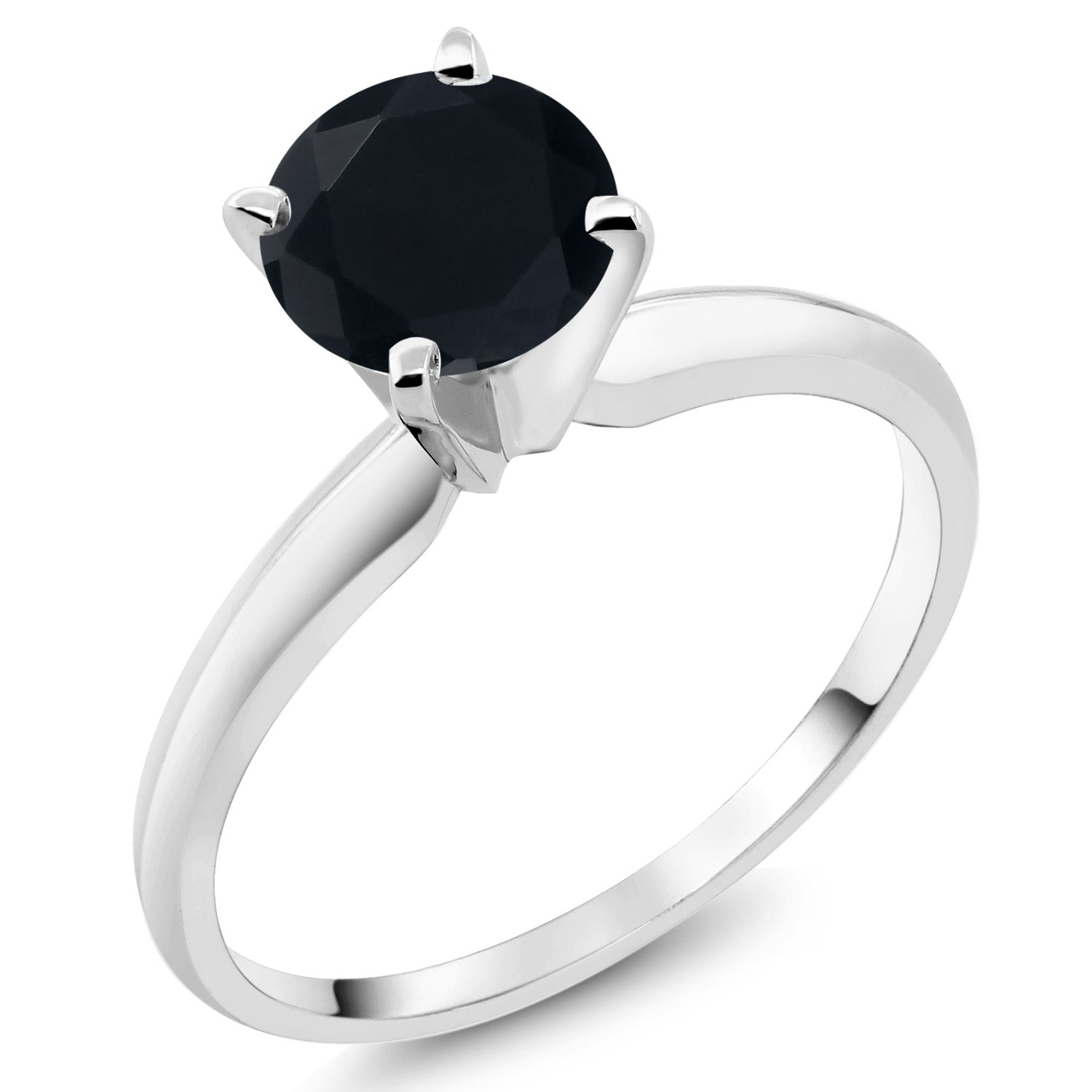 14K White Gold Black Onyx Solitaire Engagement 4-Prong Ring For Women | 0.80 Cttw | Round 6MM | Gemstone December Birthstone | Available In Size 5, 6, 7, 8, 9