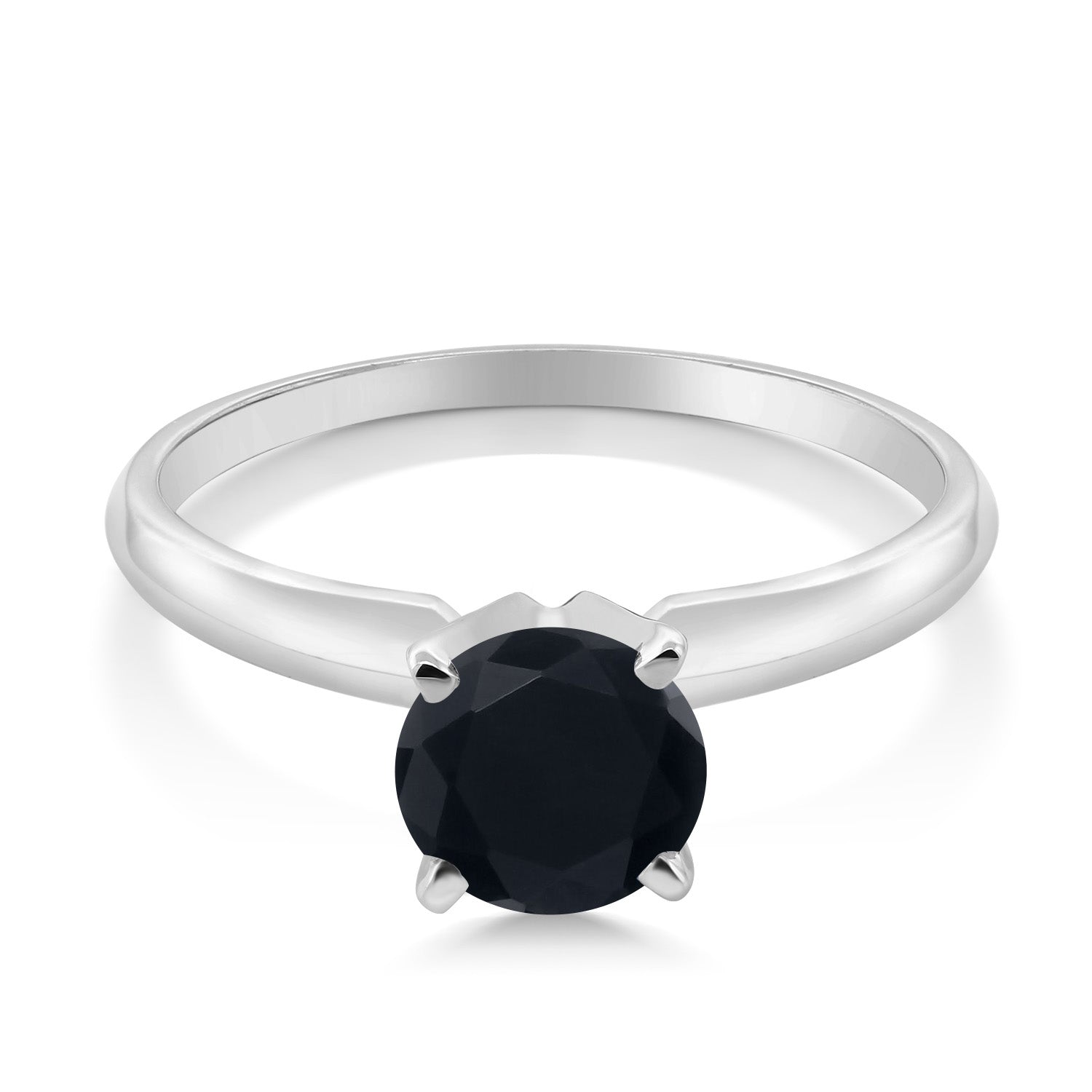 14K White Gold Black Onyx Solitaire Engagement 4-Prong Ring For Women | 0.80 Cttw | Round 6MM | Gemstone December Birthstone | Available In Size 5, 6, 7, 8, 9