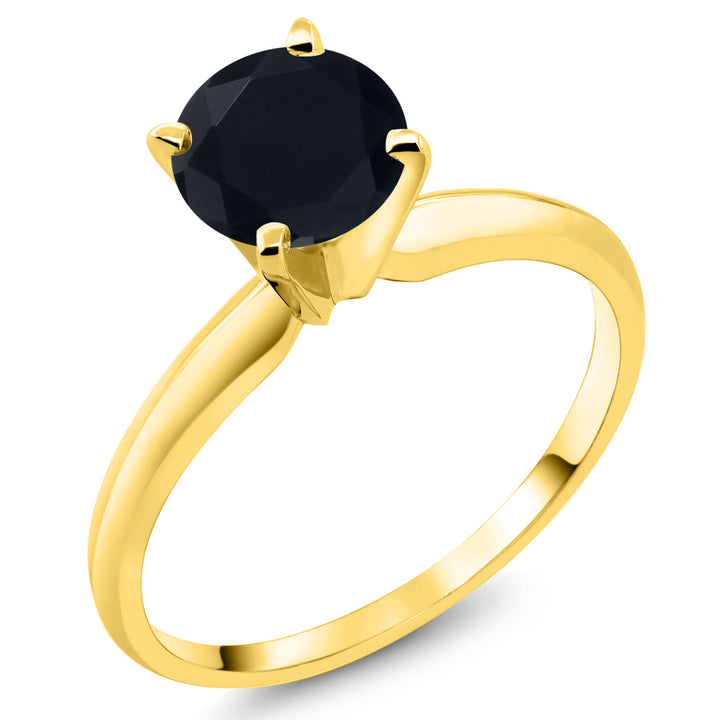 14K Yellow Gold Black Onyx Solitaire Engagement 4-Prong Ring For Women | 0.80 Cttw | Round 6MM | Gemstone December Birthstone | Available In Size 5, 6, 7, 8, 9