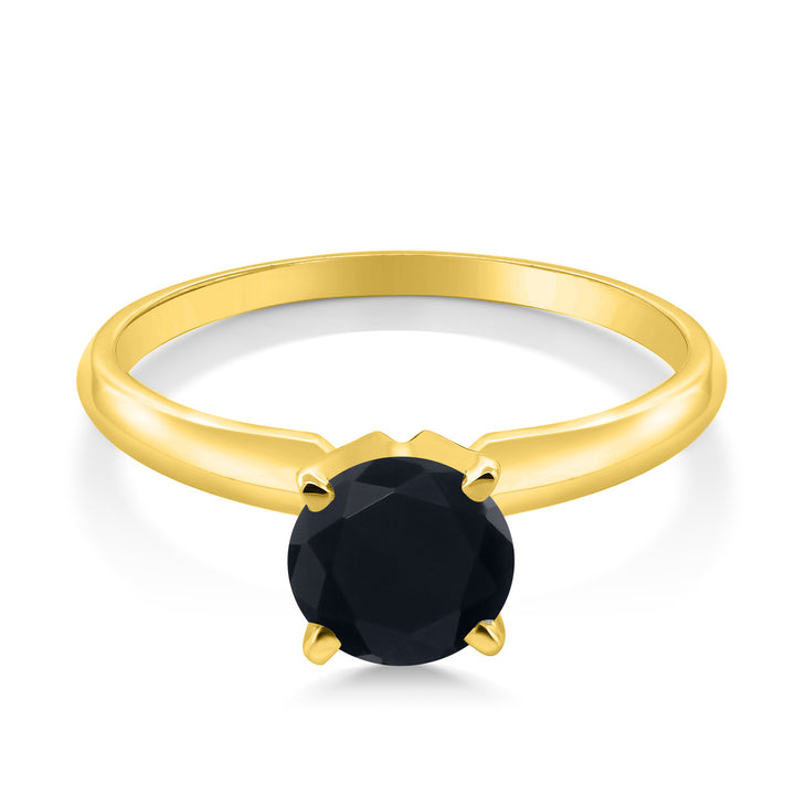 14K Yellow Gold Black Onyx Solitaire Engagement 4-Prong Ring For Women | 0.80 Cttw | Round 6MM | Gemstone December Birthstone | Available In Size 5, 6, 7, 8, 9