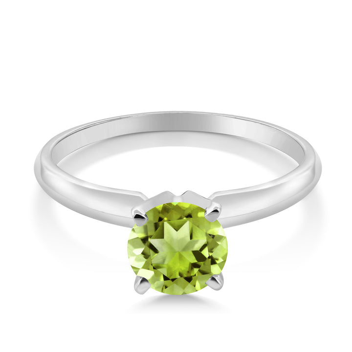 14K White Gold Green Peridot Solitaire Engagement 4-Prong Ring For Women | 1.00 Cttw | Round 6MM | Gemstone August Birthstone | Available In Size 5, 6, 7, 8, 9