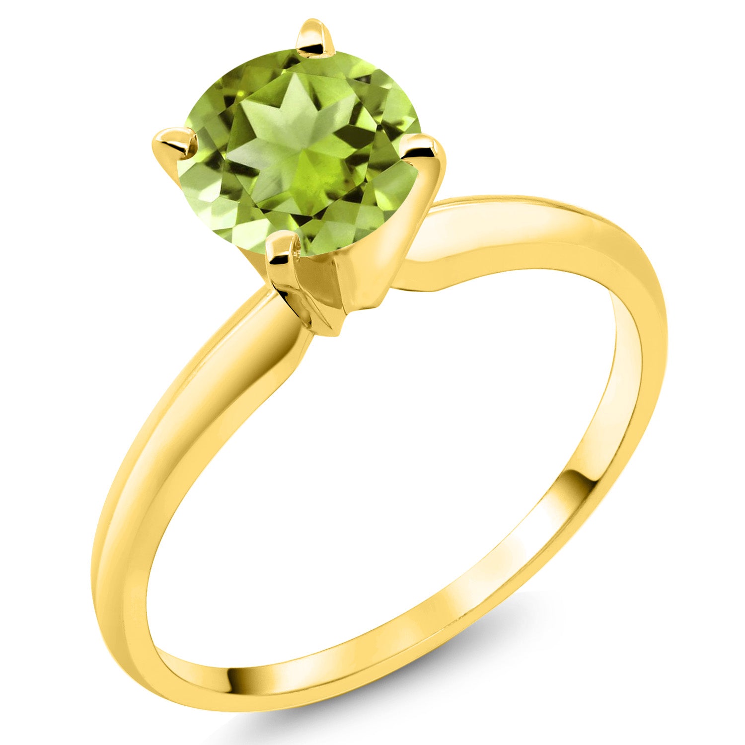 14K Yellow Gold Green Peridot Solitaire Engagement 4-Prong Ring For Women | 1.00 Cttw | Round 6MM | Gemstone August Birthstone | Available In Size 5, 6, 7, 8, 9