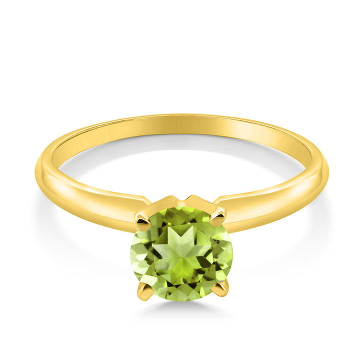 14K Yellow Gold Green Peridot Solitaire Engagement 4-Prong Ring For Women | 1.00 Cttw | Round 6MM | Gemstone August Birthstone | Available In Size 5, 6, 7, 8, 9