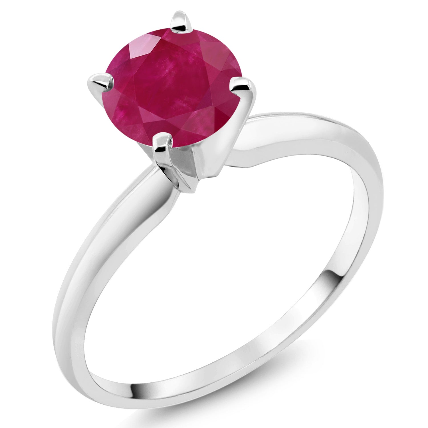 1.00 Ct Round Red Ruby 14K White Gold Ring