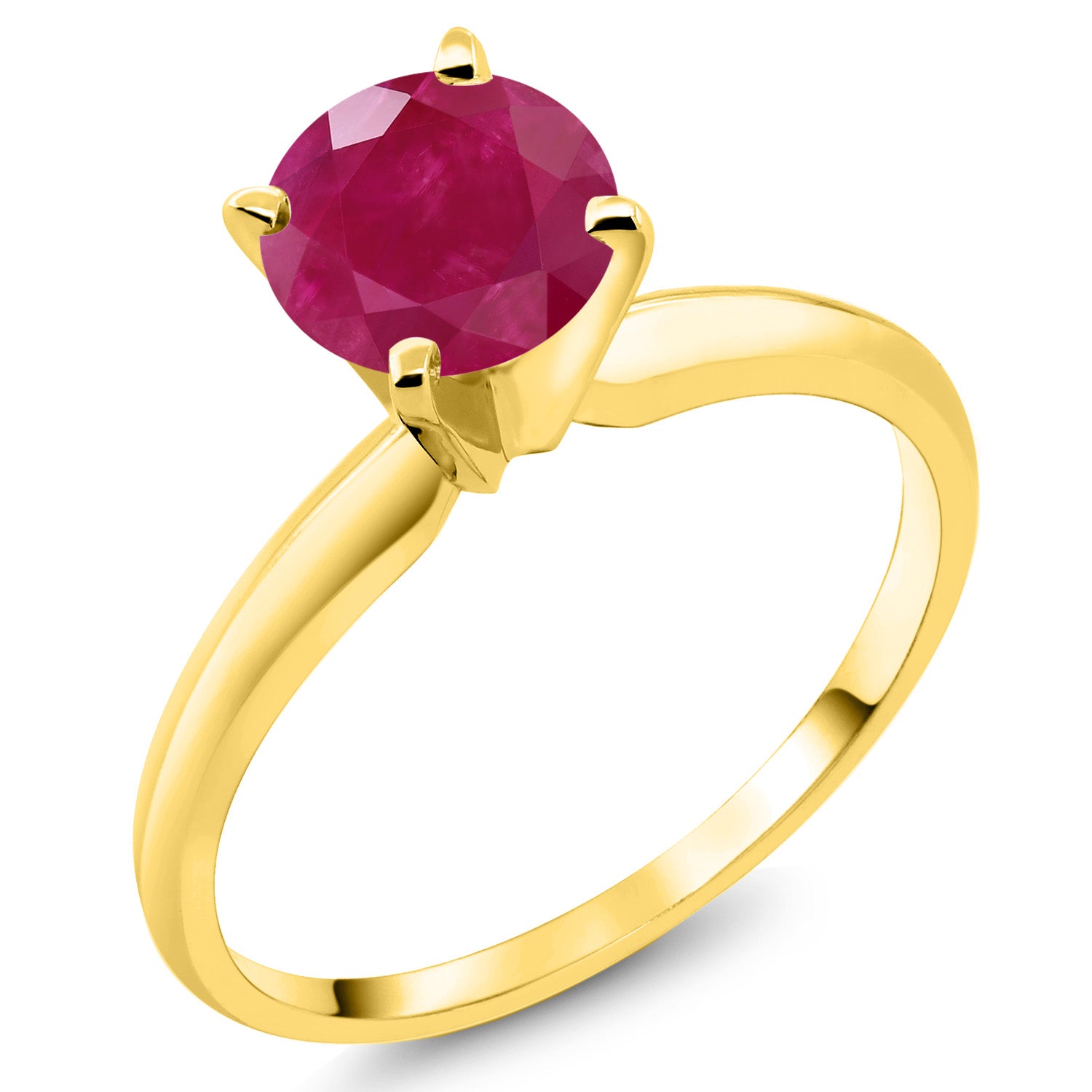 1.00 Ct Round Red Ruby 14K Yellow Gold Ring