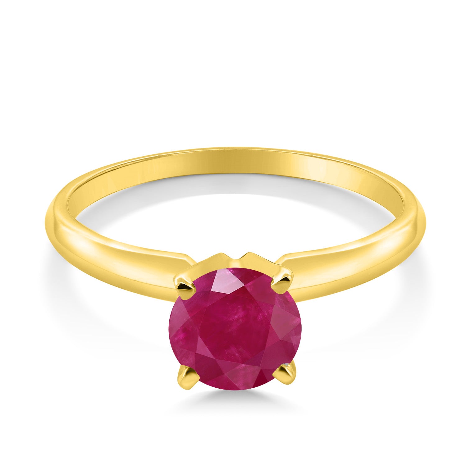 1.00 Ct Round Red Ruby 14K Yellow Gold Ring