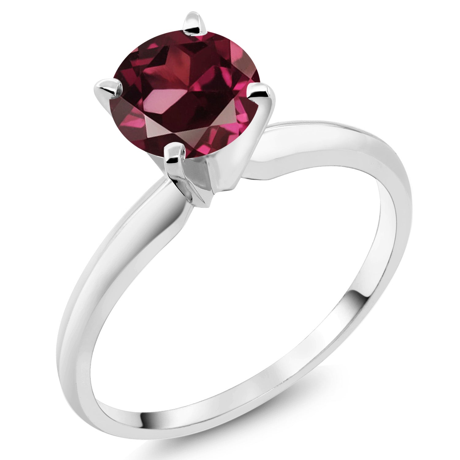 14K White Gold Red Rhodolite Garnet Solitaire Engagement 4-Prong Ring For Women | 1.00 Cttw | Round 6MM | Gemstone Birthstone | Available In Size 5, 6, 7, 8, 9