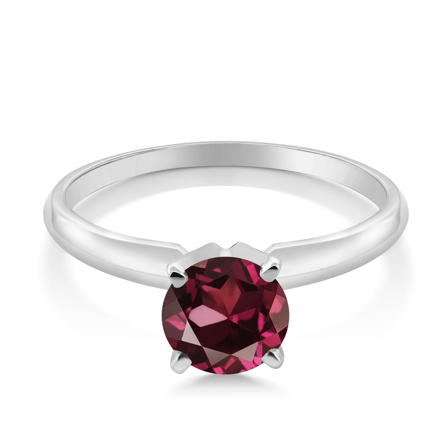 14K White Gold Red Rhodolite Garnet Solitaire Engagement 4-Prong Ring For Women | 1.00 Cttw | Round 6MM | Gemstone Birthstone | Available In Size 5, 6, 7, 8, 9