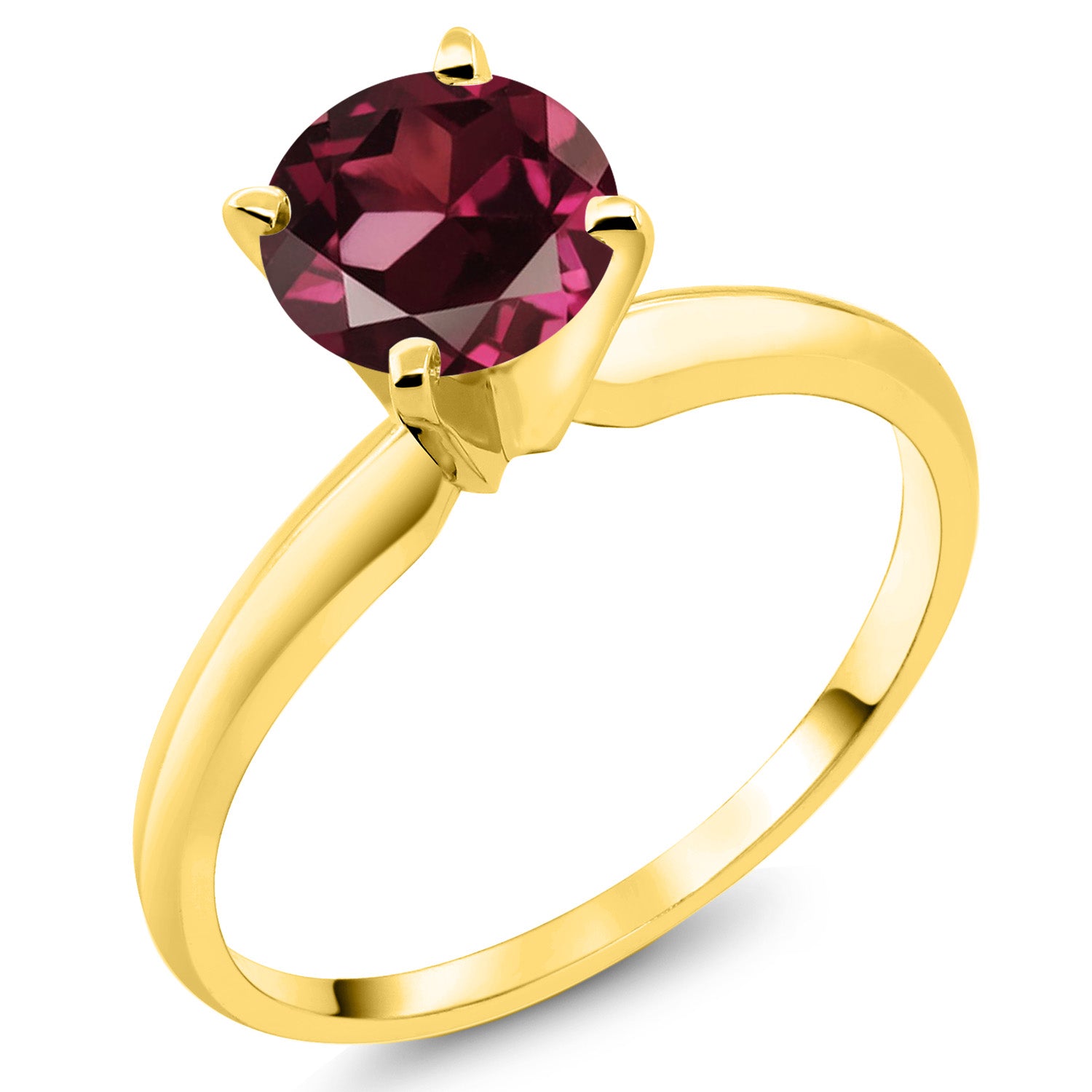 14K Yellow Gold Red Rhodolite Garnet Solitaire Engagement 4-Prong Ring For Women | 1.00 Cttw | Round 6MM | Gemstone Birthstone | Available In Size 5, 6, 7, 8, 9