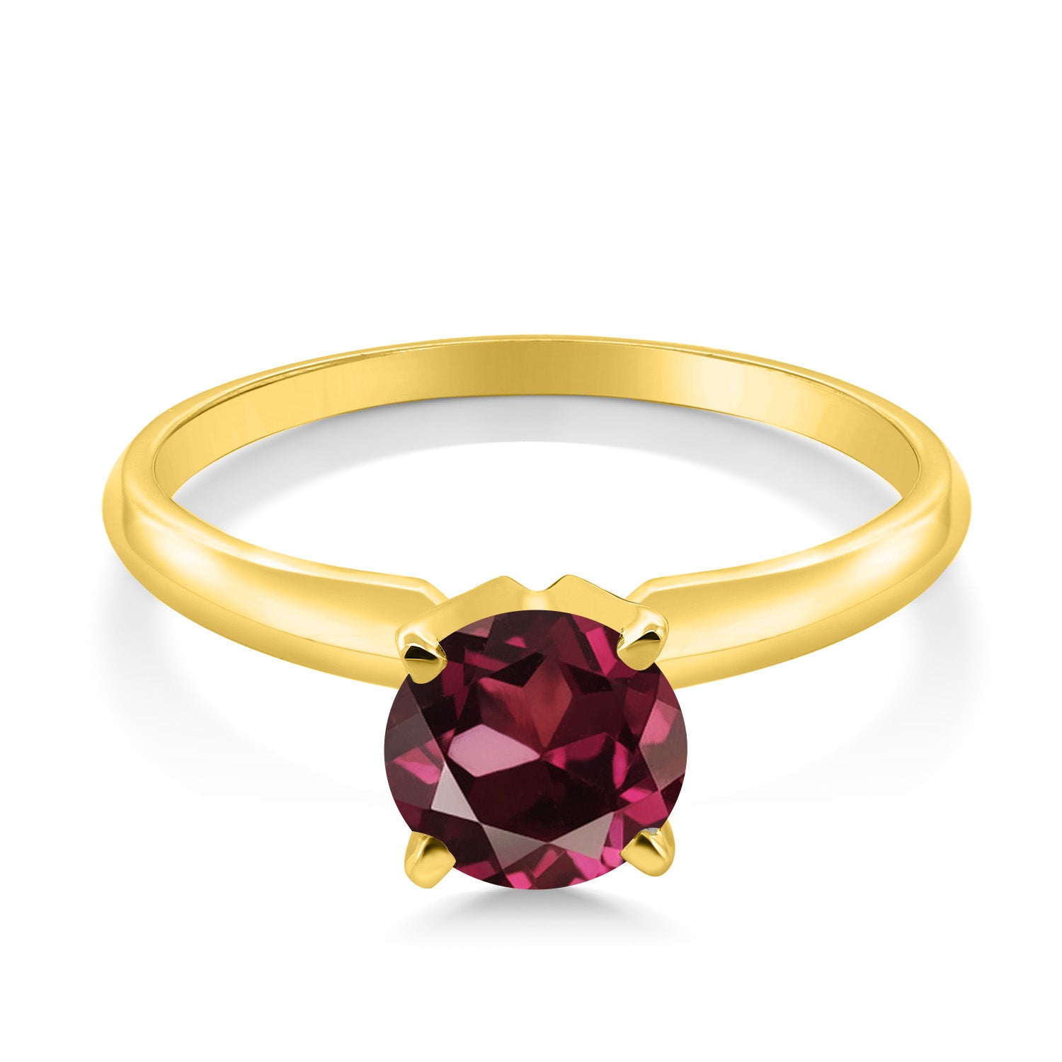 14K Yellow Gold Red Rhodolite Garnet Solitaire Engagement 4-Prong Ring For Women | 1.00 Cttw | Round 6MM | Gemstone Birthstone | Available In Size 5, 6, 7, 8, 9