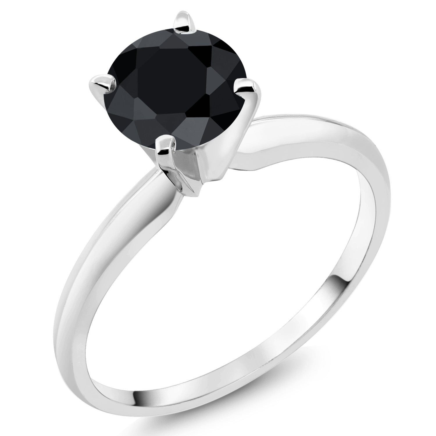 14K White Gold Black Sapphire Solitaire Engagement 4-Prong Ring For Women | 1.15 Cttw | Round 6MM | Gemstone September Birthstone | Available In Size 5, 6, 7, 8, 9