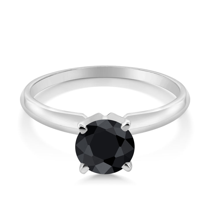 14K White Gold Black Sapphire Solitaire Engagement 4-Prong Ring For Women | 1.15 Cttw | Round 6MM | Gemstone September Birthstone | Available In Size 5, 6, 7, 8, 9