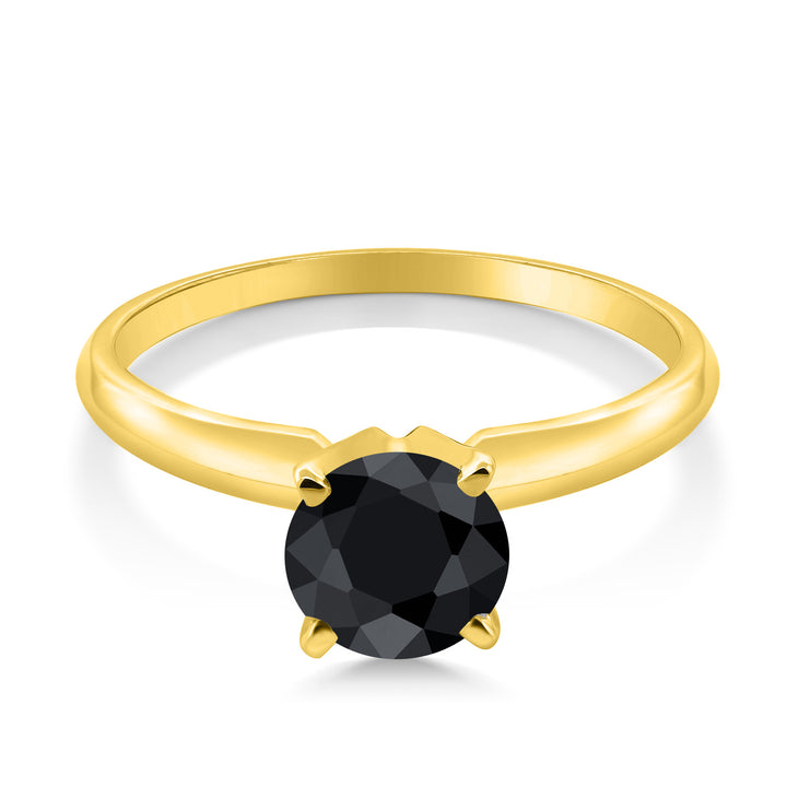 14K Yellow Gold Black Sapphire Solitaire Engagement 4-Prong Ring For Women | 1.15 Cttw | Round 6MM | Gemstone September Birthstone | Available In Size 5, 6, 7, 8, 9