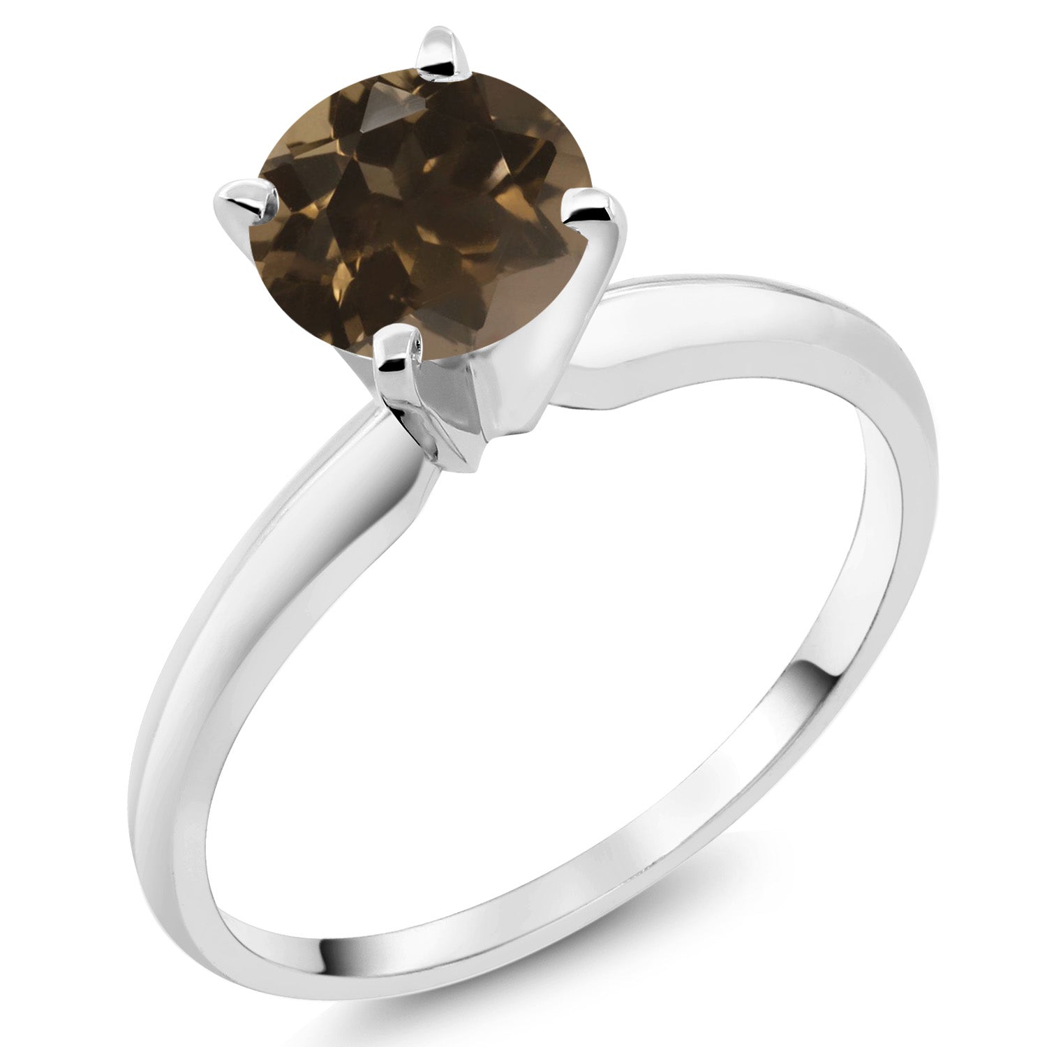 14K White Gold Brown Smoky Quartz Solitaire Engagement 4-Prong Ring For Women | 0.80 Cttw | Round 6MM | Gemstone Birthstone | Available In Size 5, 6, 7, 8, 9