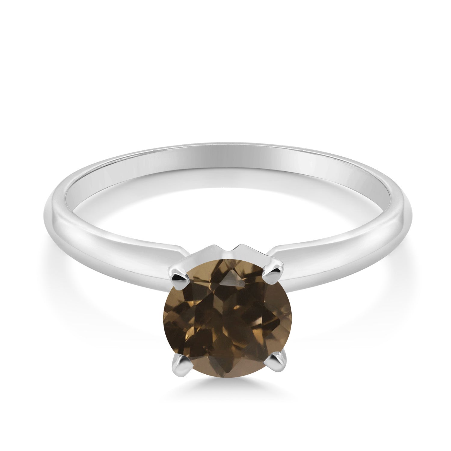 14K White Gold Brown Smoky Quartz Solitaire Engagement 4-Prong Ring For Women | 0.80 Cttw | Round 6MM | Gemstone Birthstone | Available In Size 5, 6, 7, 8, 9