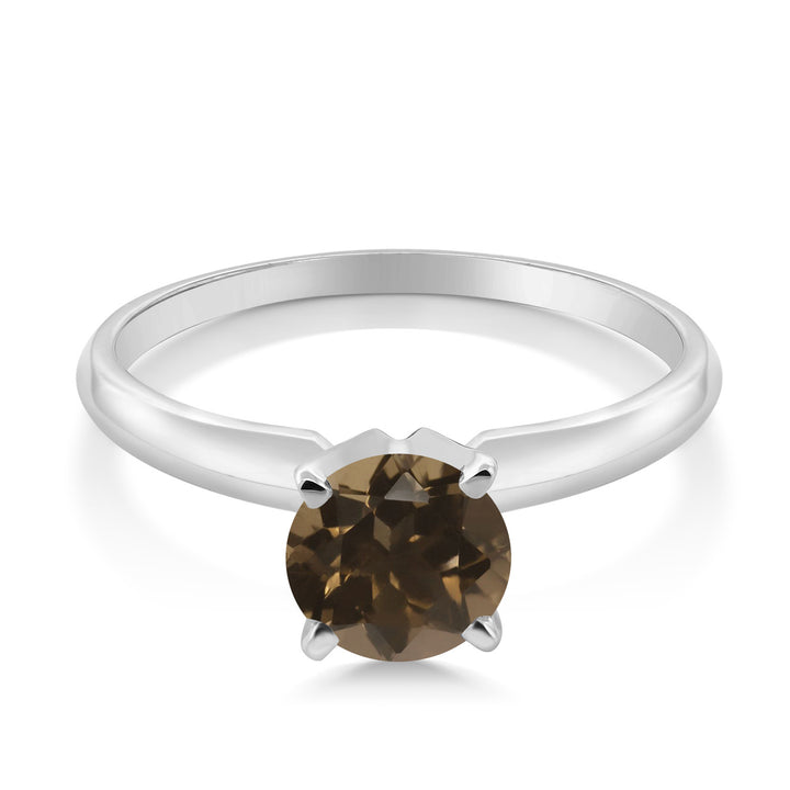 14K White Gold Brown Smoky Quartz Solitaire Engagement 4-Prong Ring For Women | 0.80 Cttw | Round 6MM | Gemstone Birthstone | Available In Size 5, 6, 7, 8, 9