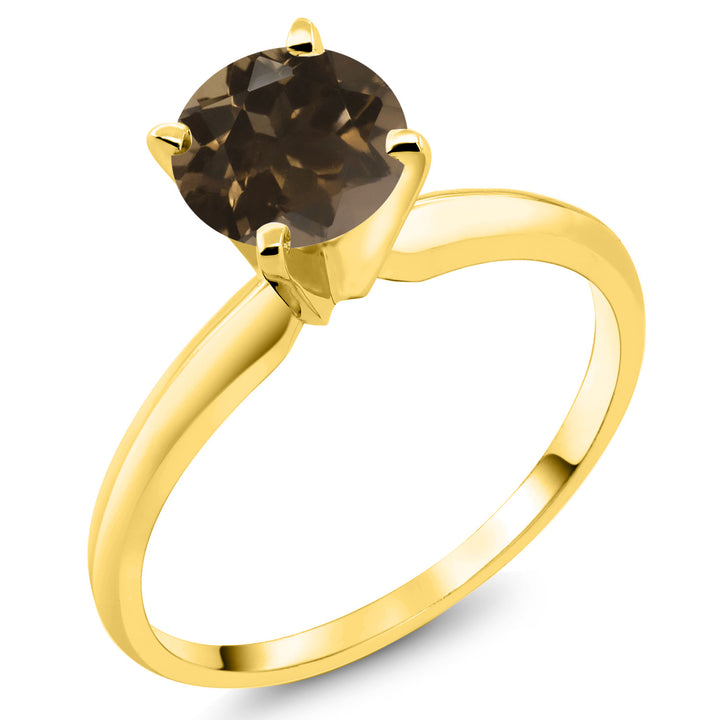 14K Yellow Gold Brown Smoky Quartz Solitaire Engagement 4-Prong Ring For Women | 0.80 Cttw | Round 6MM | Gemstone Birthstone | Available In Size 5, 6, 7, 8, 9