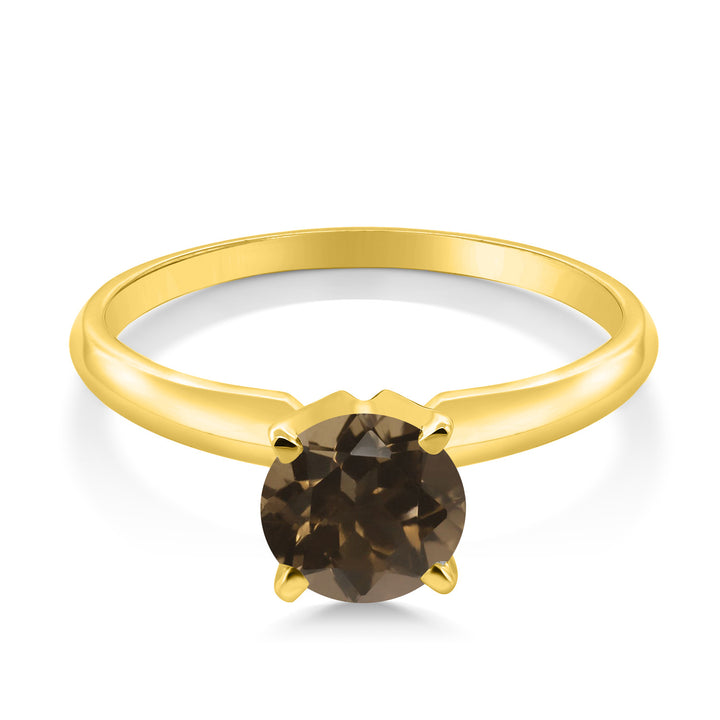 14K Yellow Gold Brown Smoky Quartz Solitaire Engagement 4-Prong Ring For Women | 0.80 Cttw | Round 6MM | Gemstone Birthstone | Available In Size 5, 6, 7, 8, 9