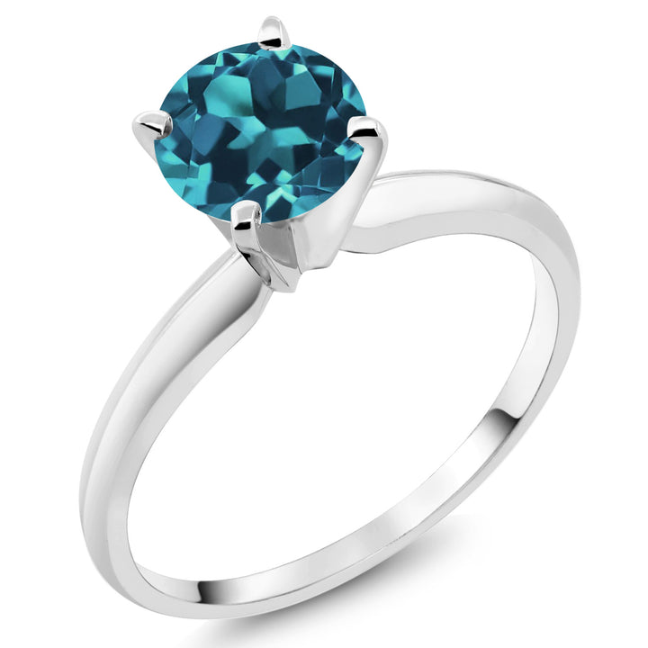 14K White Gold London Blue Topaz Solitaire Engagement 4-Prong Ring For Women | 1.10 Cttw | Round 6MM | Gemstone November Birthstone | Available In Size 5, 6, 7, 8, 9