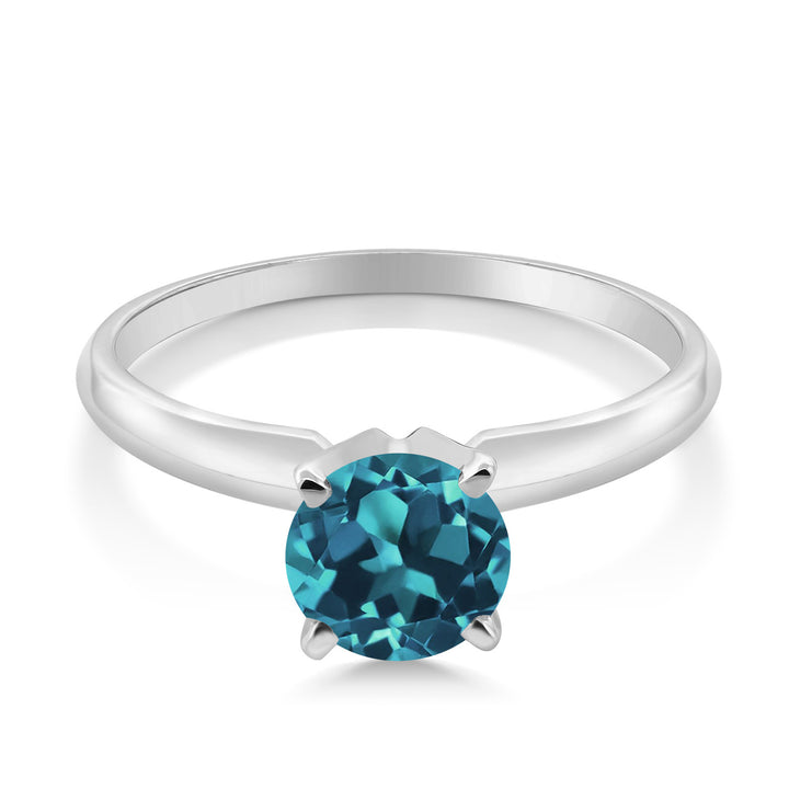 14K White Gold London Blue Topaz Solitaire Engagement 4-Prong Ring For Women | 1.10 Cttw | Round 6MM | Gemstone November Birthstone | Available In Size 5, 6, 7, 8, 9