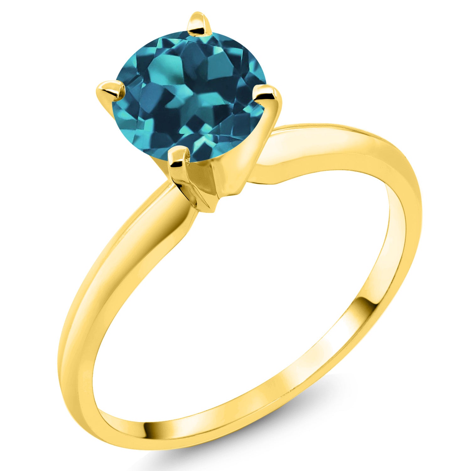 14K Yellow Gold London Blue Topaz Solitaire Engagement 4-Prong Ring For Women | 1.10 Cttw | Round 6MM | Gemstone November Birthstone | Available In Size 5, 6, 7, 8, 9