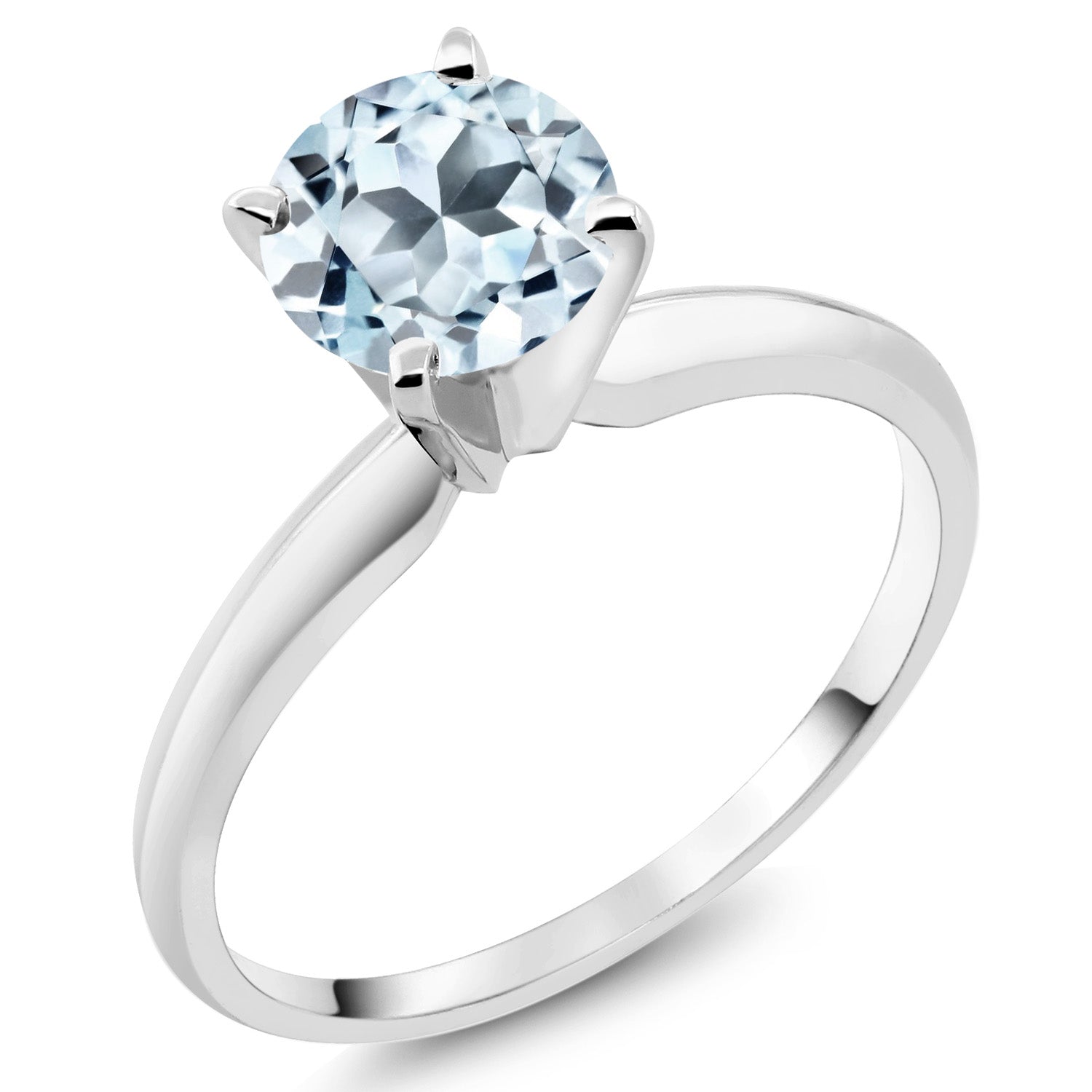 14K White Gold Sky Blue Topaz Solitaire Engagement 4-Prong Ring For Women | 1.00 Cttw | Round 6MM | Gemstone November Birthstone | Available In Size 5, 6, 7, 8, 9