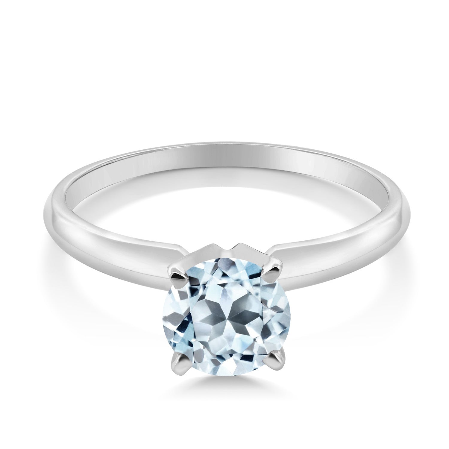 14K White Gold Sky Blue Topaz Solitaire Engagement 4-Prong Ring For Women | 1.00 Cttw | Round 6MM | Gemstone November Birthstone | Available In Size 5, 6, 7, 8, 9