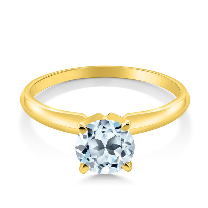 14K Yellow Gold Sky Blue Topaz Solitaire Engagement 4-Prong Ring For Women | 1.00 Cttw | Round 6MM | Gemstone November Birthstone | Available In Size 5, 6, 7, 8, 9