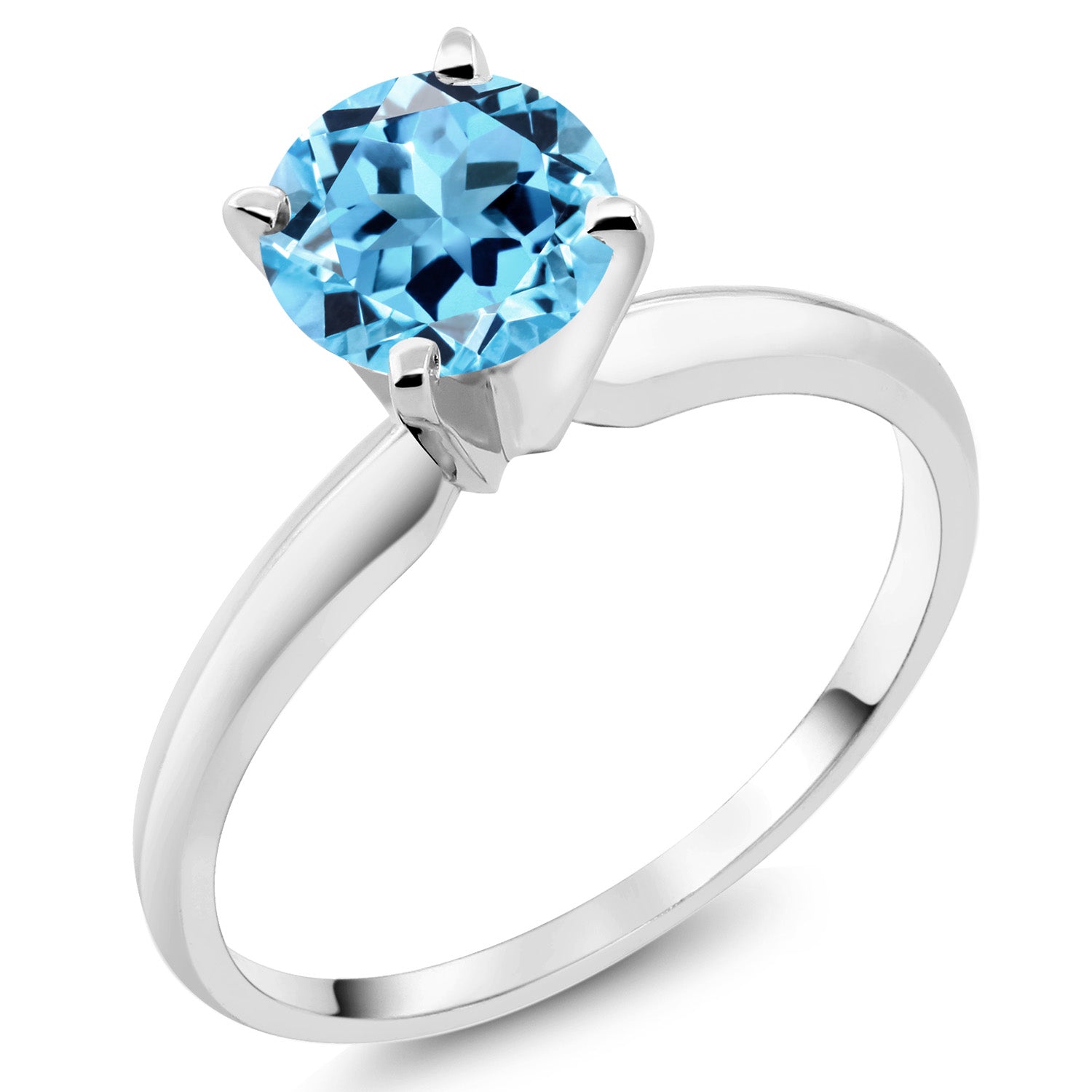 14K White Gold Swiss Blue Topaz Solitaire Engagement 4-Prong Ring For Women | 1.00 Cttw | Round 6MM | Gemstone November Birthstone | Available In Size 5, 6, 7, 8, 9