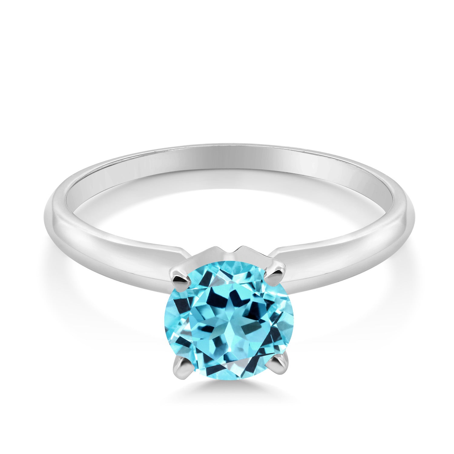 14K White Gold Swiss Blue Topaz Solitaire Engagement 4-Prong Ring For Women | 1.00 Cttw | Round 6MM | Gemstone November Birthstone | Available In Size 5, 6, 7, 8, 9