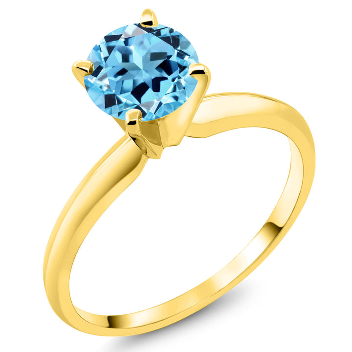 14K Yellow Gold Swiss Blue Topaz Solitaire Engagement 4-Prong Ring For Women | 1.00 Cttw | Round 6MM | Gemstone November Birthstone | Available In Size 5, 6, 7, 8, 9