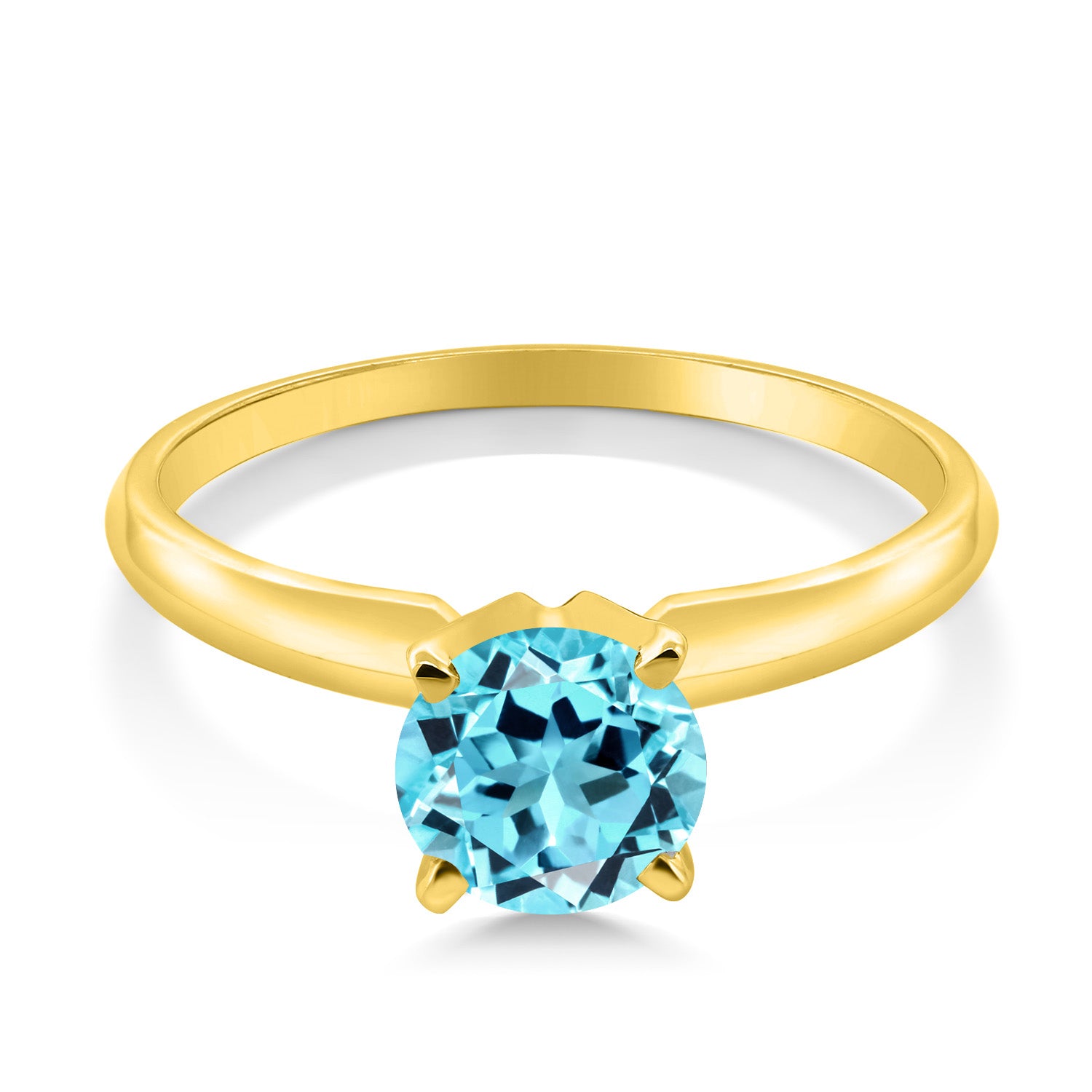 14K Yellow Gold Swiss Blue Topaz Solitaire Engagement 4-Prong Ring For Women | 1.00 Cttw | Round 6MM | Gemstone November Birthstone | Available In Size 5, 6, 7, 8, 9